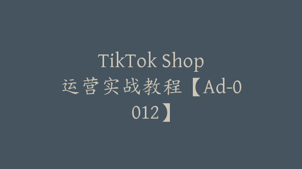 TikTok Shop运营实战教程【Ad-0012】