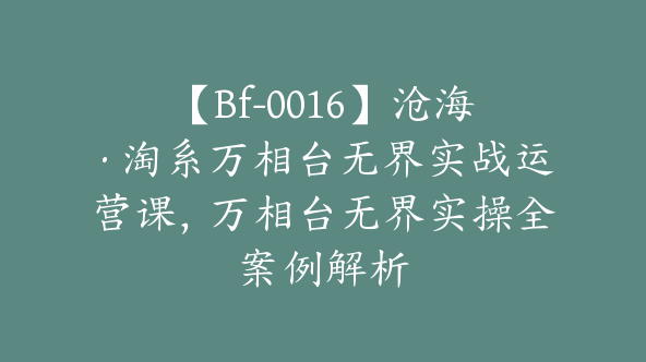 沧海·淘系万相台无界实战运营课，万相台无界实操全案例解析【Bf-0016】