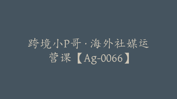 跨境小P哥·海外社媒运营课【Ag-0066】