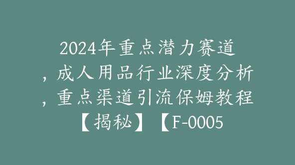 2024年重点潜力赛道，成人用品行业深度分析，重点渠道引流保姆教程【揭秘】【F-0005】