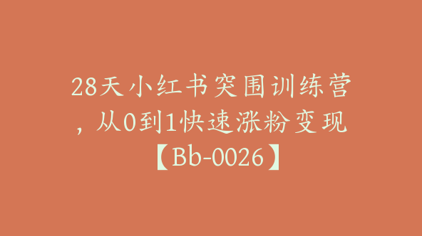 28天小红书突围训练营，从0到1快速涨粉变现【Bb-0026】