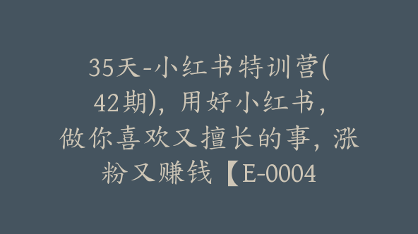 35天-小红书特训营(42期)，用好小红书，做你喜欢又擅长的事，涨粉又赚钱【E-00045】