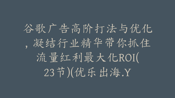 谷歌广告高阶打法与优化，凝结行业精华带你抓住流量红利最大化ROI(23节)(优乐出海.Yuan)【Ab-0056】