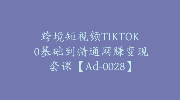 跨境短视频TIKTOK 0基础到精通网赚变现套课【Ad-0028】