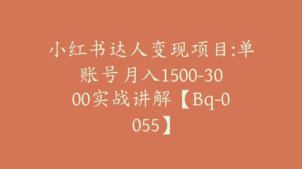 小红书达人变现项目:单账号月入1500-3000实战讲解【Bq-0055】