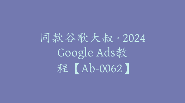 同款谷歌大叔·2024Google Ads教程【Ab-0062】