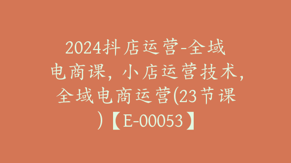 2024抖店运营-全域电商课，小店运营技术，全域电商运营(23节课)【E-00053】