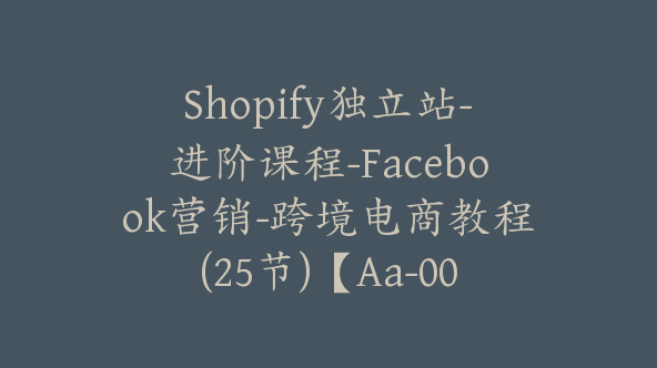 Shopify独立站-进阶课程-Facebook营销-跨境电商教程(25节)【Aa-0053】