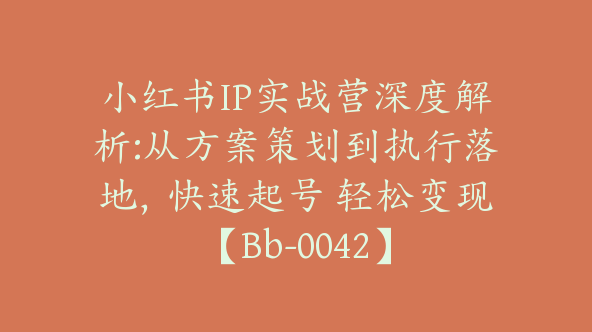 小红书IP实战营深度解析:从方案策划到执行落地，快速起号 轻松变现【Bb-0042】