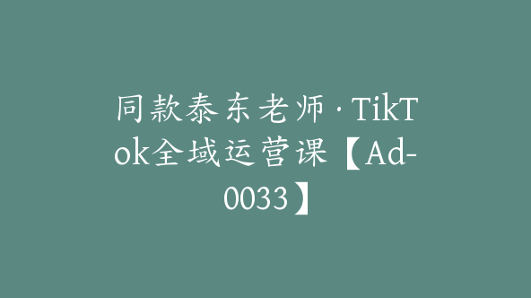 同款泰东老师·TikTok全域运营课【Ad-0033】