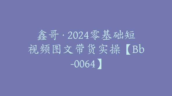 鑫哥·2024零基础短视频图文带货实操【Bb-0064】