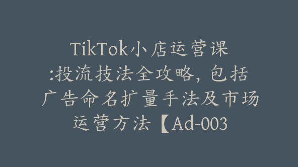 TikTok小店运营课:投流技法全攻略，包括广告命名扩量手法及市场运营方法【Ad-0035】