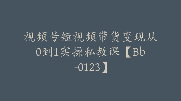 视频号短视频带货变现从0到1实操私教课【Bb-0123】