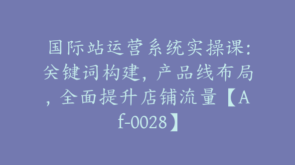 国际站运营系统实操课：关键词构建，产品线布局，全面提升店铺流量【Af-0028】