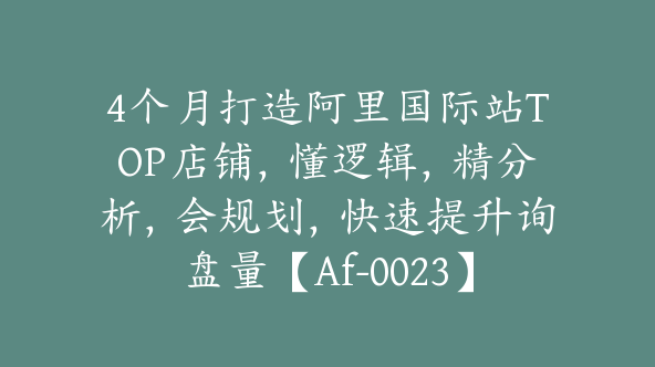 4个月打造阿里国际站TOP店铺，懂逻辑，精分析，会规划，快速提升询盘量【Af-0023】