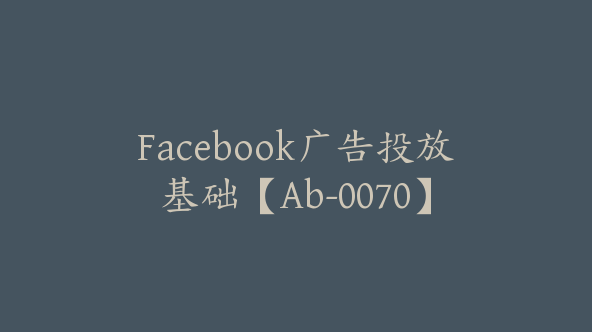 Facebook广告投放基础【Ab-0070】