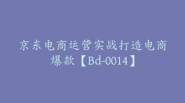 京东电商运营实战打造电商爆款【Bd-0014】