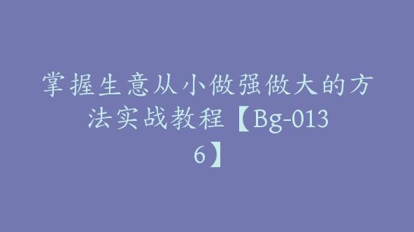 掌握生意从小做强做大的方法实战教程【Bg-0136】