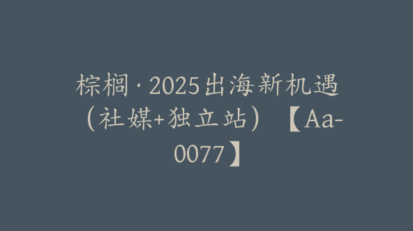 棕榈·2025出海新机遇（社媒+独立站）【Aa-0077】