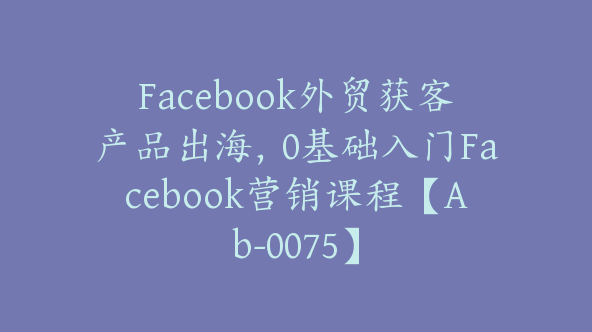 Facebook外贸获客产品出海，0基础入门Facebook营销课程【Ab-0075】