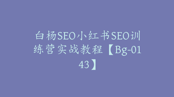 白杨SEO小红书SEO训练营实战教程【Bg-0143】