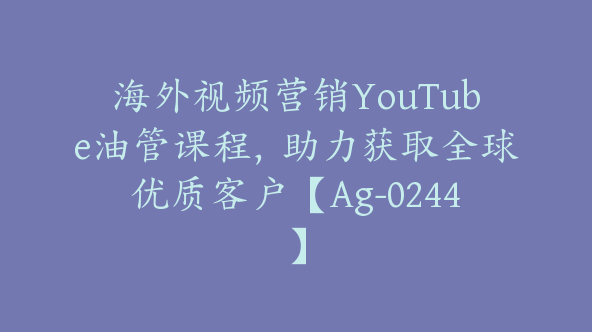 海外视频营销YouTube油管课程，助力获取全球优质客户【Ag-0244】
