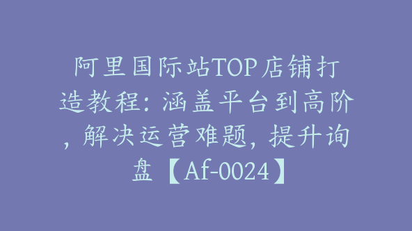 阿里国际站TOP店铺打造教程：涵盖平台到高阶，解决运营难题，提升询盘【Af-0024】